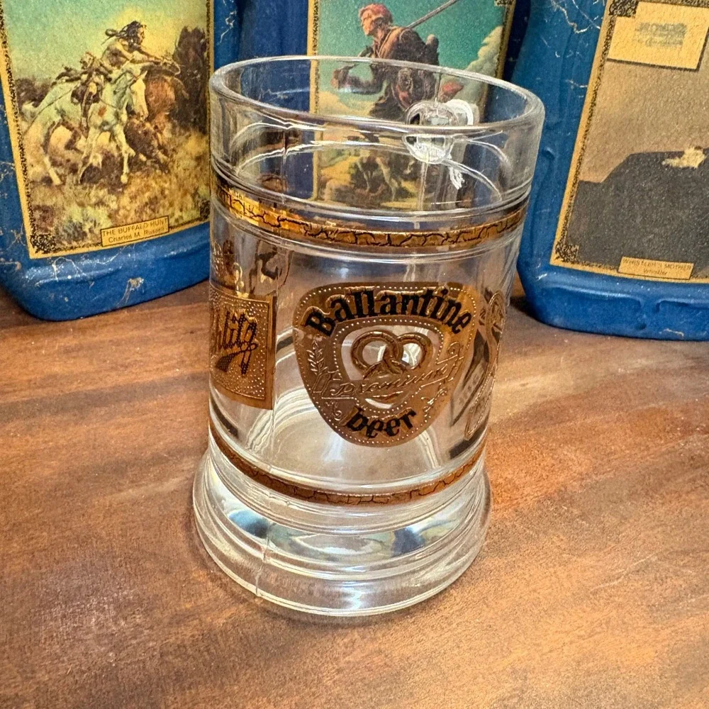 Vintage Beer Mug Gold Logo Ballantine Schlitz Lowenbrau Miller High Life Glass